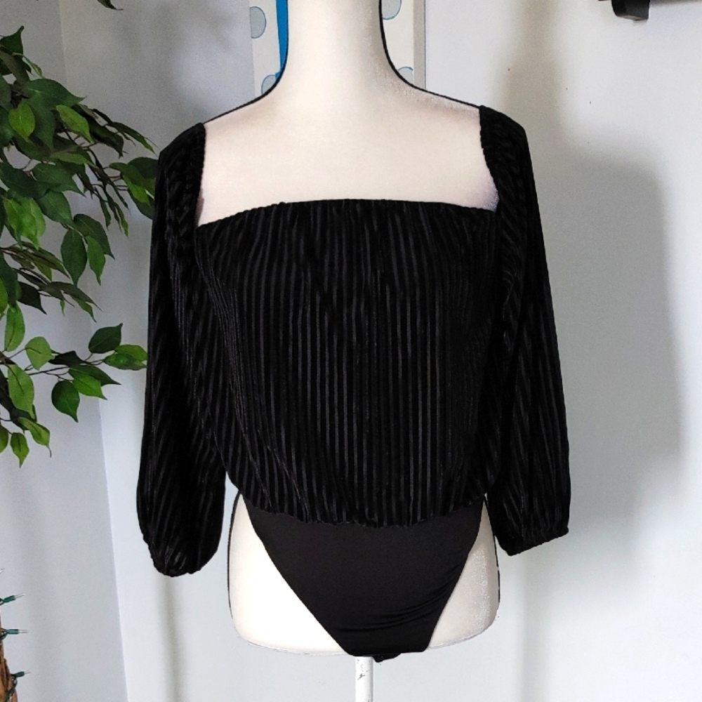 Forever 21 Contemporary Velvet Striped Bodysuit L